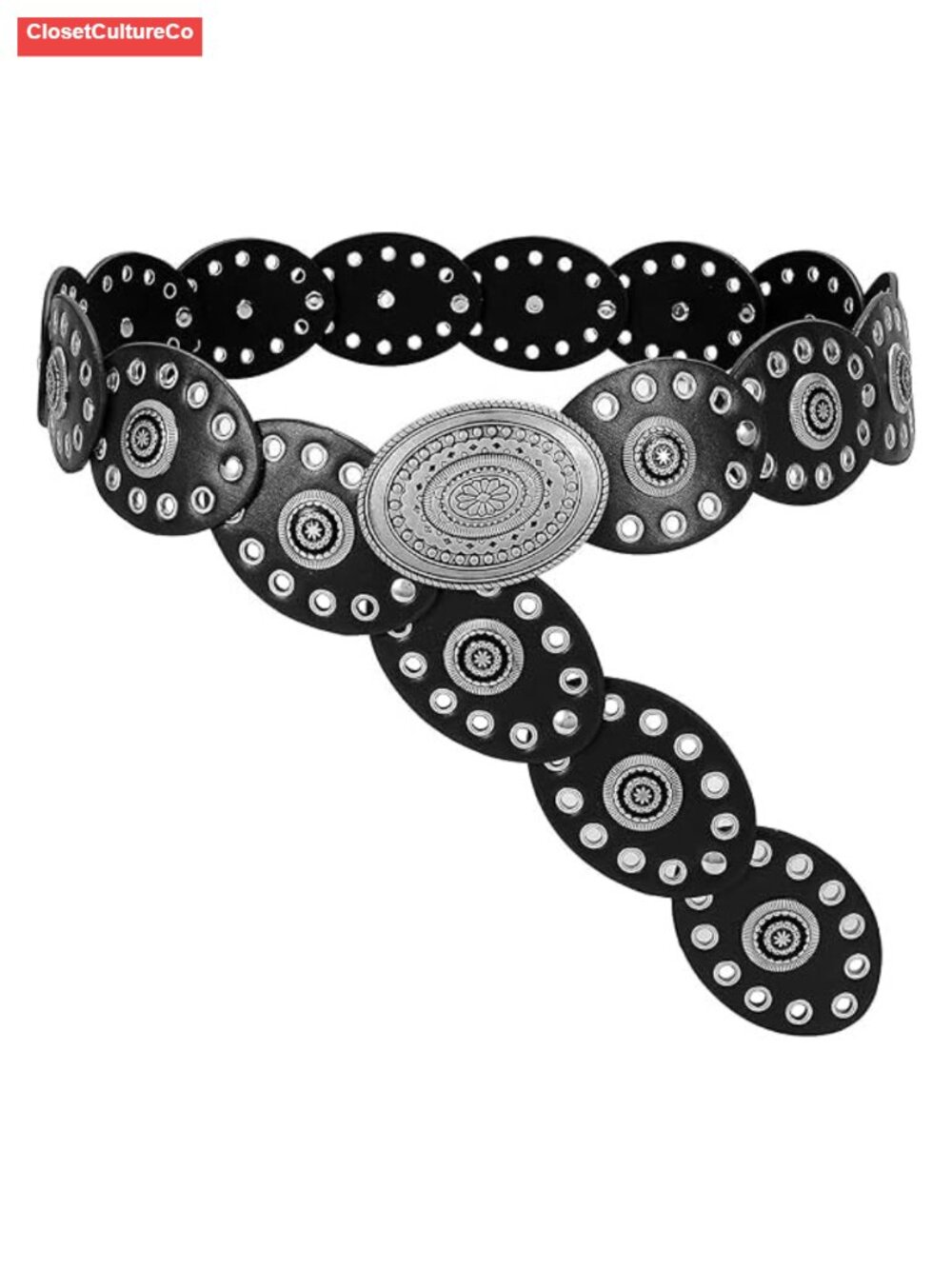 Western PU-Leather Belt Wide Hollow Disc Buckle Vintage Waist Belt